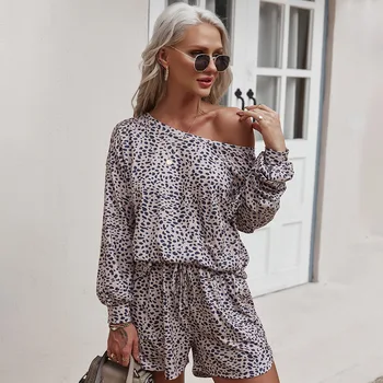 Vara nou tipărite de moda casual Stayhome pantaloni scurți de trening Femei 2021 leopard două bucata set femei vrac seturi de haine femei