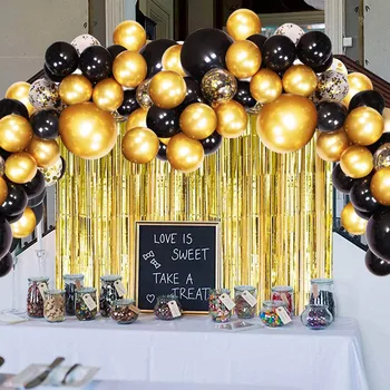 Negru balonul de aur ghirlanda cu fir de aur perdele potrivit pentru nunta, petrecere de aniversare consumabile decor