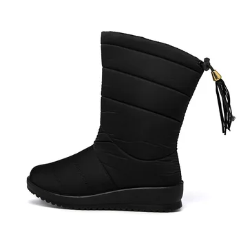 De iarnă Cizme pentru Femei Clasic Femei, plus Dimensiune Cizme de Zapada Inclinat Toc Ciucuri Impermeabil anti-Alunecare Izolate Bumbac Căptușit Pantofi