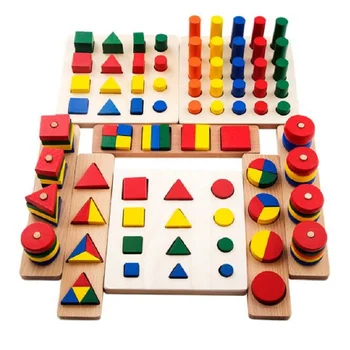 8 în 1 Set din Lemn Jucarii Montessori Forme Geometrice Stivuire Inele de Fracții Placi de Puzzle-uri de Forma Sortare Jucărie de Învățare de Învățământ
