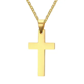 Simplu Pandantiv Cruce Coliere Pentru Femei Pentru Bărbați Din Oțel Inoxidabil De Aur-Culoare Rugăciune Bijuterii 24