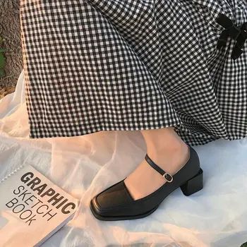 Femei elegante Pompe Cataramă de Metal Mocasini de Moda Doamnelor Pantofi Mary Jane PU Confortabil Alunecare-pe la Mijlocul Toc Femei Office Shoes
