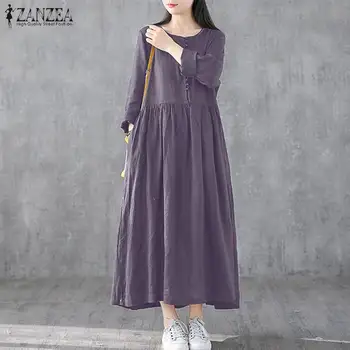 2021 Primăvară Elegant Solid Shirt Dress ZANZEA Vintage din Bumbac Sundress Femei Casual cu Maneca Lunga Petrecere Timp Vestidos Halat Tunica