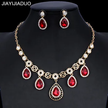 Jiayijiaduo Nunta Bijuterii Set Aur Rosu Cristal de Culoare Colier Cercei Cadouri Glamour pentru Femei Accesorii Directe