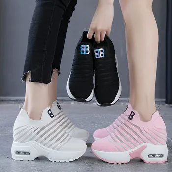 Zbor de Tricotat Pene de Moda Adidas Femei Înălțime Creșterea Aluneca Pe Vara Casual Pantofi Respirabil Platforma Adidasi XZ176