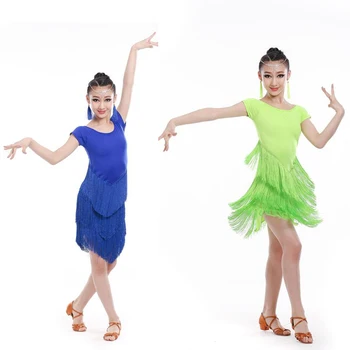 Copii fete Copii Moderna Sala de Dans latino Rochie Franjuri canaf costume de Salsa Dans Purta Performanță Etapă Poarte Haine