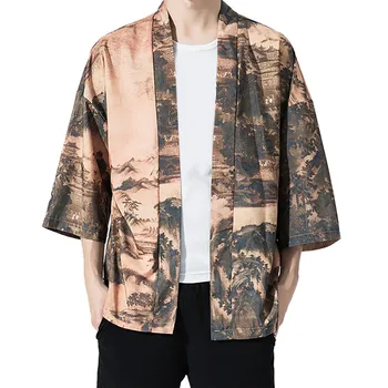De sex masculin harajuku kimono cardigan vintage imprimate îmbrăcăminte exterioară bluza Mens Cardigan Vrac Jacheta Yukata Haina Largi, Topuri de Vara 5.13
