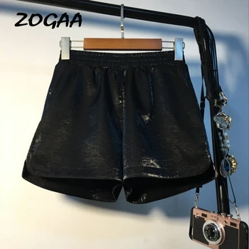 ZOGAA 2021 Sexy Club Streetwear Feminimo pantaloni Scurti de Vara Noi Elastic Talie Mare pentru Femei Pantaloni Casual Strălucitoare de Mătase, Cu Buzunar