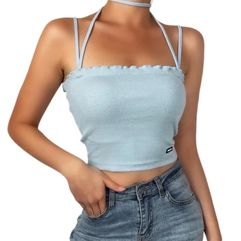 Căpăstru Sexy Crop Top Pentru Femei De Vară 2020 Tricotate Slim Camis Topuri Fără Mâneci Fara Spate Trunchiate De Sus