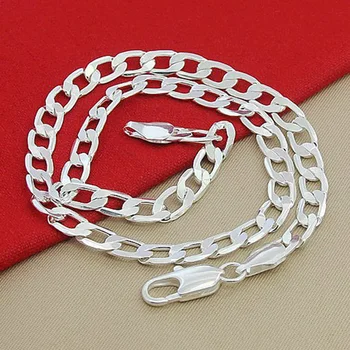 Argint 925 10MM Plat Lateral Coliere Lanț Pentru Bărbați Moda Bijuterii Accesorii