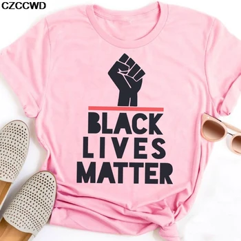 De Vară 2020 Nou VIEȚILE negrilor CONTEAZĂ Scrisoare de Imprimare de Moda O de Gât Roz Sexy Tricou Femei Casual tricou Subțire de sex Feminin Streetwear Tee