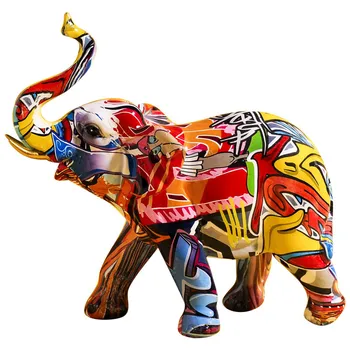 Noi 2020 Nordic Pictura Graffiti Elefant Sculptură Figurine De Artă Elefant Statuie Creative Rasina De Artizanat Decor Acasă