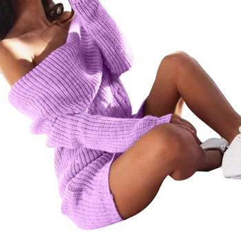 Pulover Tricotate Rochie de Pe Umăr Femei Plus Dimensiune 3XL Maneca Lunga Rochii Mini de sex Feminin 2020 Primavara Toamna Casual Pulover Doamnelor