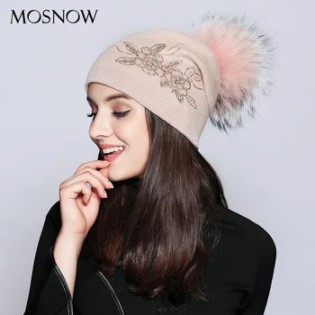 Pălărie de iarnă de sex Feminin Lână Vogue Dantelă Flori Stras Moda Toamna anului 2019 Tricotate Pălării pentru Femei Chelioși Căciuli #MZ712B