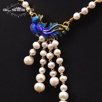 GLSEEVO Cloisonne Naturale de Apă dulce Perla Cravată Colier Pentru Femei Logodna Noi Etnice Rotund Handmade Bijuterii Fine GN0231