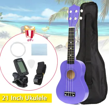 21 inch 12 Fret Soprano Ukulele Hawaii Bass Incepator Instrument Muzical cu Coarde, Ukelele cu Gig bag+Tuner+Corzi+Pick+Curea