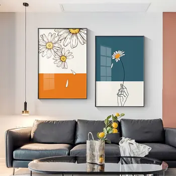 Scandinav Stil Minimalist Daisy Flower Girl Linie Poster De Floarea-Soarelui Imagine Arta De Perete Moderne Tablouri Living Decor Acasă