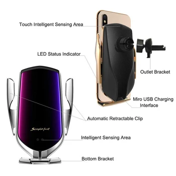 KISSCASE Prindere Automată de Încărcare Rapidă Mașină Suport de Telefon Pentru iPhone 12 11 XR Pentru Samsung Telefon Mobil 10W Masina Încărcător Wireless