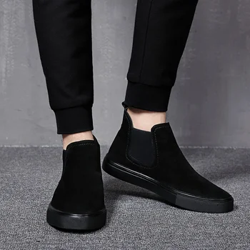 Stil coreean chelsea cizme pentru barbati pantofi casual plat platforma de vacă din piele cizme de primavara toamna glezna botas chaussure homme zapatos
