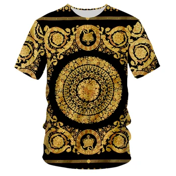 UJWI Brand de Oameni Floare de Aur tricou de Vara de Imprimare 3D Albastru T-Shirt pentru Barbati cu Maneci Scurte de Lux Regal Baroc Haine Barbati Topuri
