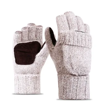 CARTELO Lână mănuși tricotate jumătate-deget clapetă bărbați și femei de iarnă din lână, catifea și piele groasă cald în aer liber de echitatie