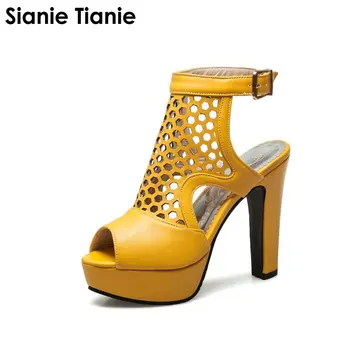 Sianie Tianie Sandale Femei Plus Dimensiune 34-48 Moda Toc Pătrat Mare Doamnă Birou Pompe Platforma Femeie Pantofi Negru Alb Galben