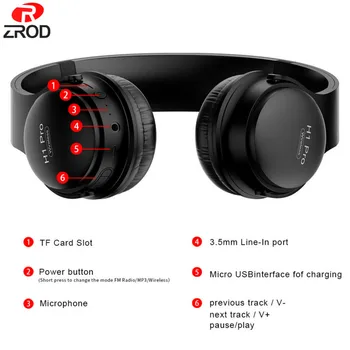 H1 Pro Căști fără Fir Bluetooth setul cu Cască Stereo Pliabila Jocuri Sport Căști cu Microfon Suport pentru Card SD Audio Mp3