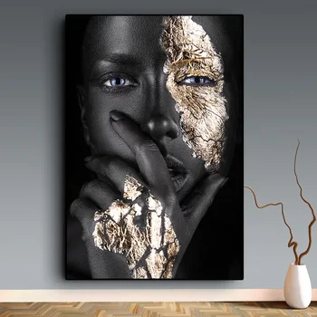 Modern Panza Pictura Negru African de Aur Femeie Postere si Printuri Scandinave Arta de Perete Imaginile Pentru Camera de zi Decor Acasă