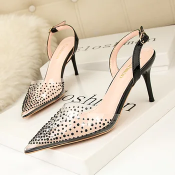 Femei Pompe 2020 Europene și Americane stil Concis Pantofi Glezna curea Transparent Burghiu de Cristal Fete Pantofi de Partid