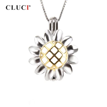 CLUCI Argint 925 Pandantiv Colivie de Floarea-soarelui în Formă Charms din Argint 925 Pandantiv pentru Femei Medalion Pearl Bijuterii SC269SB