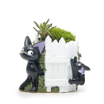 Hayao Miyazaki Pisica Neagra Figurine Suculente În Ghiveci De Flori Ornament Zână Miniaturi Ghivece De Grădină Moss Gnome Meserii Decor
