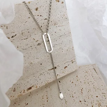 XIYANIKE Minimalist Argint 925 Ciucure Lung Colier Trendy pentru Femei Creative Paper Clip Clavicula Lanț de Partid Bijuterii