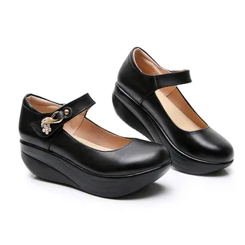 LIN REGELE Negru Clasic Femei Pompe Talpă Groasă Pene Inaltime Platforma Crește Pantofi Rotund Toe Mama Pantofi cu Toc Plus Dimensiune