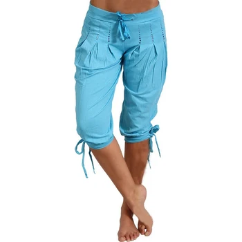 MONERFFINew Moda pentru Femei Lenjerie de pat din Bumbac Scurt Pantaloni Pantaloni Femei Culoare Solidă Șapte Liber Casual Capri Pantaloni Plus Dimensiune 5XL