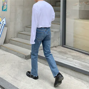 Coreeană Straight Blugi Barbati Casual Moda Veche Cerneală Retro Blugi Pantaloni Barbati Streetwear Sălbatice Liber Albastru Denim Pantaloni Barbati M-XL