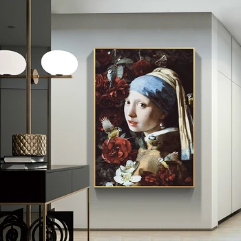 Pânză de perete imagini Reproduceri de picturi celebre artist olandez funcționează o fată cu cercei perla Hoom Decor Noptiera pictura
