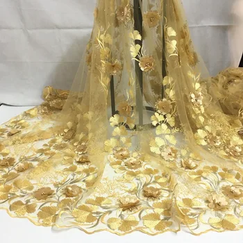 2021 vânzare Fierbinte nigerian africane țesături dantelă franceză ghipura tul de aur linie de mireasa dantela tesatura pentru petrecerea de nunta rochie 5yds HX06C