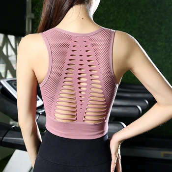 Femei fără Sudură de Mare Impact Sport Sutien cu Cupe Detașabile Mare Sprijin Antrenament crop top Sutien Sexy Back Cutout Activewear