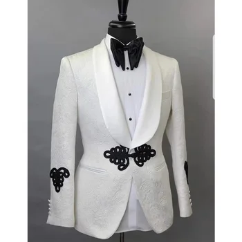 Alb Bărbați Sacou Costum Șal Rever Personalizate-a Făcut Una Bucată Om Sacou Slim fit Haină de Nuntă 2020 Masculin Fashoin Haine
