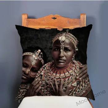 Tradiționale Africane Totem Africa simbol Art Femeie de culoare Fată Decor Exotic Canapea fetele de Perna Lenjerie din Bumbac Scaun Pernă Acoperă