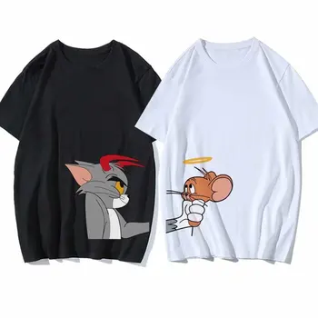 De Vară 2020 Cuplu Nou haine Harajuku Pisică Și Mouse-ul de Imprimare T-shirt Vogue Pierde O-gât Casual Masculin Feminin T shirt