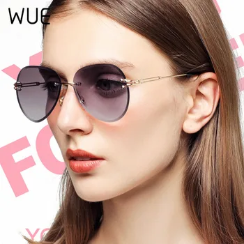 Fără ramă de ochelari de Soare pentru Femei Brand Designer de Ochelari de Soare Gradient Nuante de Tăiere Obiectiv Doamnelor Fara rama de Metal Ochelari de soare UV400
