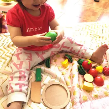 Din lemn clasic joc de simulare de bucătărie serie de jucării de Tăiere de Fructe și Legume, Jucării Montessori educația Timpurie cadouri