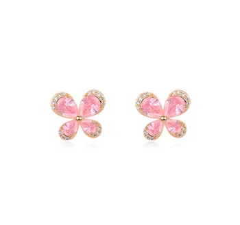 Pink CZ Fluture Cristal Design Cercei Știfturi de Culoare Elegant pentru Femei de Moda Bijuterii Fată Cadouri