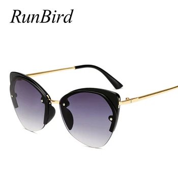 RunBird Femei ochelari de Soare Ochi de Pisica Doamnelor Jumătate cadru Ochelari de Soare Barbati Metal Templu ochelari de soare Femei Marin Lentile de Ochelari 5375