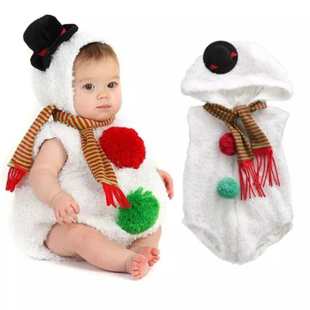2021 Noi De Craciun Nou-Născut Copil Fată Băiat Salopetă Om De Zăpadă Cosplay Costum De Blană Cu Glugă Cu Fermoar Romper Tinuta