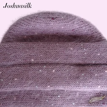 Joshuasilk Iarna Femei Pălărie Tricotate Angora Moda cu Dungi Pălărie Dublă Pălărie Cald