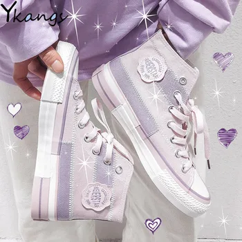 Mare Top Dantela-up Pantofi de Panza Roz Violet Femei Noi Adidași de Moda Streetwear Elevii vulcanizare Platforma Negru Sport Alb