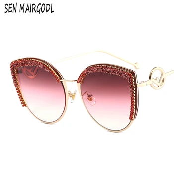 De lux ochelari de soare ochi de pisica femei barbati moda Retro incrustate cu diamante ochelari de soare Clasic cadru metalic ochelari 2020 lunetele de soleil