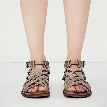 Prova Perfetto Real Din Piele, Vechi, Retro, Femei Sandale Lucrate Manual Bandă Îngustă Țesute Plat Pantofi Femei Glezna Curea Sandale Gladiator
